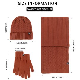 Women's Winter Beanie Hats Scarf Touchscreen Gloves for women men Warm Set Cable Knit Slouchy Cap with Fleece Lined (PURPLE)