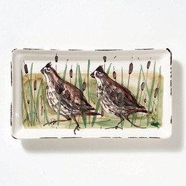 Vietri Wildlife Quail Rectangular Platter, Earthenware Steak Salad Dessert & Snack Serving Plate