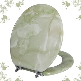 Round Toilet Seat Natural Wood Toilet Seat with Zinc Alloy Hinges, Easy to Install also Easy to Clean, Anti-pinch Marble Toilet Seat by Angol Shiold (Round, Green Marble)
