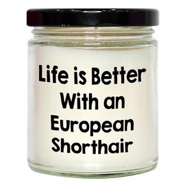 Life is Better with an European Shorthair 9oz Vanilla Scented Soy Candle | Funny Father's Day Unique Gift Ideas | Gifts from Cat Lovers for Cat Dads