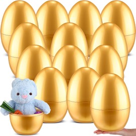 PullCrease 12 Pcs 10" Jumbo Golden Easter Eggs Bulk, Plastic Giant Fillable Easter Eggs for Hunt Game Filling Treats Basket Stuffers Fillers Theme Party Favor