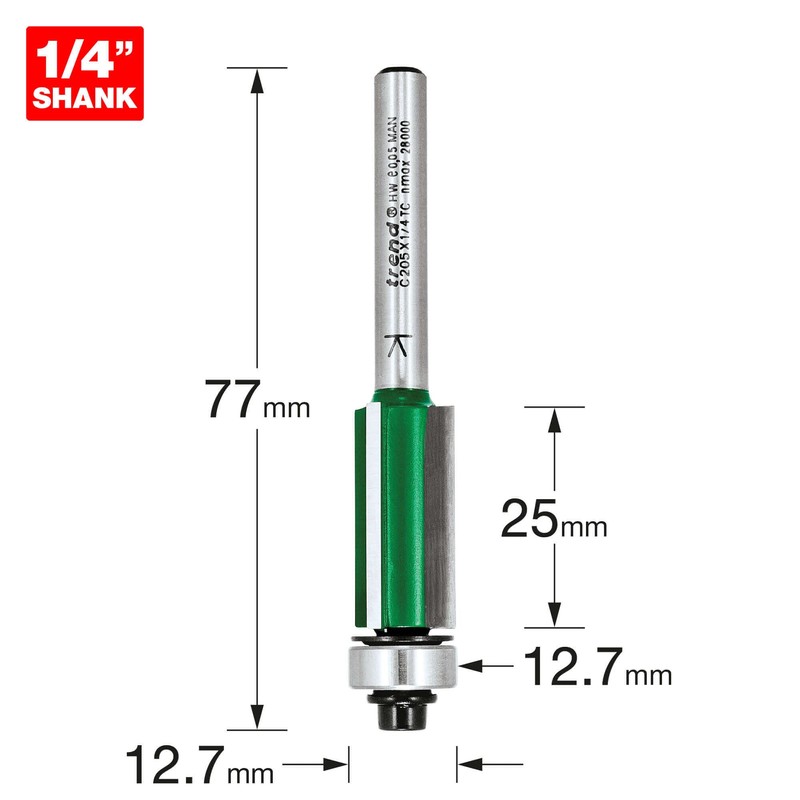 Trend Craft C205X1/4TC Pro 1/4in shank bearing guided trimmer cutter