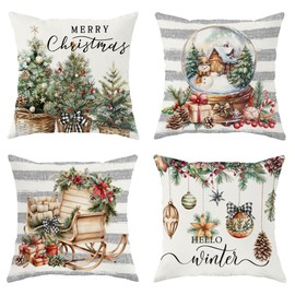 SEGXCFL Velvet Christmas Pillow Covers 18x18, Farmhouse Christmas Throw Pillow Covers Set of 4,Christmas Decor Winter Holiday Pillow Covers for Home Couch Cushion Living Room
