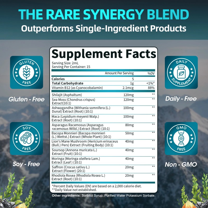 Shilajit 12-in-1 Complex-Sea Moss, Ashwagandha, Maca, Fulvic Acid,Trace Minerals