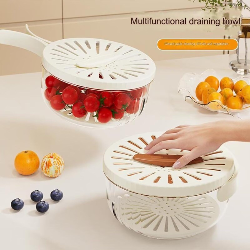 SENIURIS 2 in 1 Drainer with Lid and Strainer, Berry