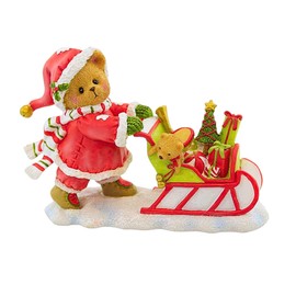 Cherished Teddies Adam Santa Bear Figurine Polyresin Sleigh - One Figurine 3.5 Inches - 137977 - Red