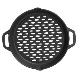 MOASKER Round Cast Iron Grill Baskets for all Charcoal Smoker and Gas Grills,12 Inch Nonstick Cast Iron Grill Pan Tray Could Cooking Veggie Meat Fish -Dual Handle Grill Basket for All Outdoor Grills