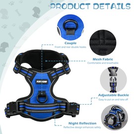 FOFUNIPAW Dog Harness, Secure Control Training, Walks,Running No Pull, No Choke Design with Adjustable, Soft Padding and Reflective Oxford Vest for Large Dog, Blue L