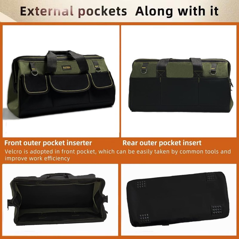 FASTECH 22-inch Wide Mouth Tool Bag with Water Proof Molded