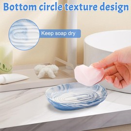 Ceramic Soap Dish Grey Bathroom Accessories, Anti-Slip Soap Holder, Soap Dishes for Bathroom, Easy to Clean, Durable and Stylish Soap Box for Shower, Kitchen, and Bathroom (Blue)