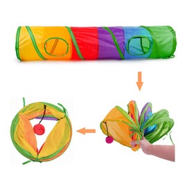 Andiker Cat Tunnel for Indoor Cats, 45" Long Rainbow Collapsible Kitten Tube with a Fun Ball and 2 Holes Cat Play Tunnel, Rabbit Tunnel for Kittens Exercising Hiding Training and Running(Colorful)