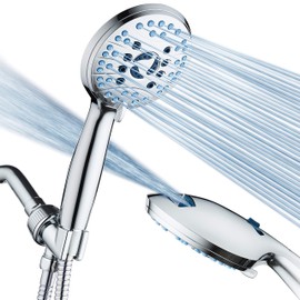 Hotel Spa AquaCare High Pressure 8-Mode Handheld Shower Head - Anti-clog Nozzles, Built-in Power Wash to Clean Tub, Extra Long 6 ft. Stainless Steel Hose, Wall & Overhead Brackets