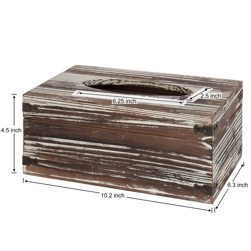 MyGift Torched Wood Rectangular Tissue Box Cover with Hinged Lid