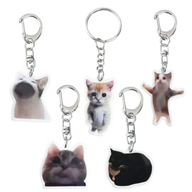Moerstar Cat Keychain, Cute, Keychain, Stylish, Key Chain, Metal Fittings, Popular, Funny, Bag Decoration, Collection, Present, Set of 5 Cats