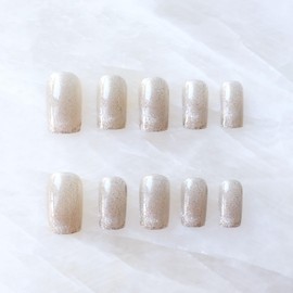 Cool Cat Eye Short Square Press On Nails for Daily Wear, Glossy, Matte (Silver Grey, 24 pcs)