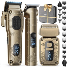 Hair Clippers & Trimmers Set for Men Professional, Waterproof Electric Razor Foil Shaver for Men Face Beard, Cordless for Hair Cutting, 4-Speed Setting, LED Battery Display, Barber or Home (Gloden)