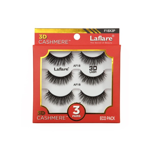 Laflare 3D Cashmere False Eyelashes 3 pcs Multipack, Ultra Soft,