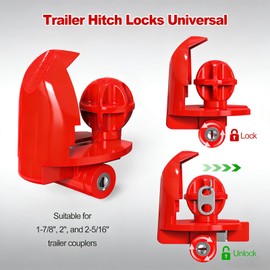 Glieskir Adjustable Trailer Hitch Lock for RV & Boat Trailers, Heavy Duty Anti-Theft Tongue Coupler Lock with Keyed Alike Design, Fits 1-7/8", 2", and 2-5/16" Couplers