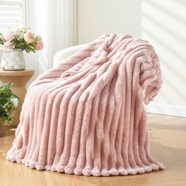 NEWCOSPLAY Fleece Throw Blanket 3D Ribbed Pink Blanket for Couch Super Soft Cozy Warm All Seasons Use (Pink Ribbed, Throw(50"x60"))