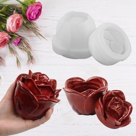 QEBTRIR Rose Shape Jar Silicone Molds, Jar Resin Moulds with Lid, Epxoy Molds for DIY Jewelry Storage Box,Candle Holder,Candy Container, Epoxy Resin Casting Craft Gifts
