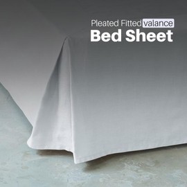 Valance Pleated 100% Egyptian Cotton Fitted Bed Sheets - White - Double