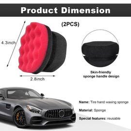 Wevdn 2PCS Tire Shine Applicator, Durable & Reusable Hex Grip Tire Dressing Sponge Foam Detailing Pad, Washable Round Shape Wheel Tire Shine Car Cleaning Sponge, Car Accessories (Red-Large)