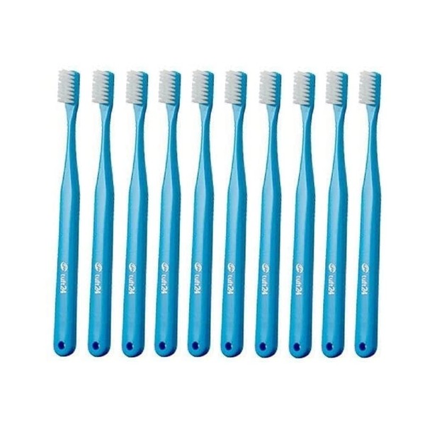 Oral Care Tuft 24 General Adult 3 Row Toothbrush, Set of 10, MH (Medium Hard), Blue