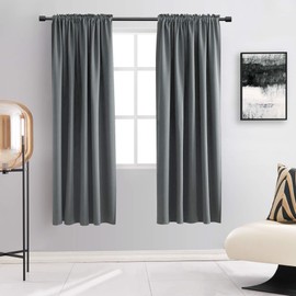 DONREN Medium Gray Blackout Curtains for Bedroom - Room Darkening Thermal Insulated Rod Pocket Curtains for Kids Room(42 x 63 Inch Length,1 Pair)