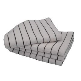 KAV 4 Pieces Soft Microfibre Tea and Dish Towels- Super Absorbent and Lint Free Kitchen Towel with White and Grey Stripe (45x65 cm, 300 GSM)