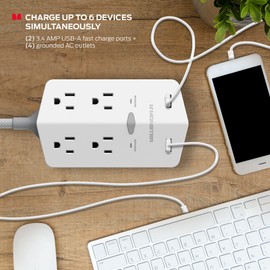 Monster Power Shield XL Surge Protector with Outlet Extender, Multiple Plug Outlet with 4 AC Outlets and 2 USB-A Ports, Reliable Wall Outlet with USB Ports