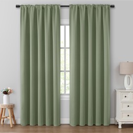 HOMEIDEAS Sage Green Blackout Curtains, 2 Pages Room Darkening Bedroom Pinch Pleated Curtains Thermal Insulated Curtains, Living Room Back Tab Rod Pocket Window Curtains for Bedroom, 52x84