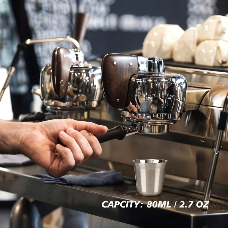RECAPS 80ml Stainless Steel Espresso Cups Set - 2 Pack