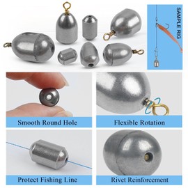 Iron Fishing Weights Sinkers Kit, 30pcs Bass Casting Bell Sinker Egg Sinkers Fishing Weights Assorted Set Catfishing Bottom Gear Tackle for Saltwater Freshwater Fishing