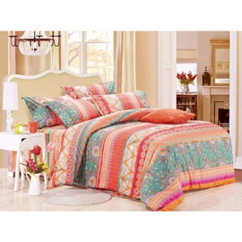 Wake In Cloud - Bohemian Comforter Set, Orange Coral Boho Chic Mandala Pattern Printed, Soft Microfiber Bedding (3pcs, Queen Size)