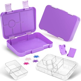 QCQHDU Bento Lunch Box for Kids,girls lunch box with 6 Transparent compartments,children's packed for school with secure lid to prevent spills.（purple）