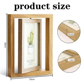 Zamety Picture Frame 10 x 15 cm, Rotating 360° Photo Frame, Double-Sided 2 Photos Picture Frame, Wooden Picture Frame with Acrylic Plate for Wedding, Family, Festival Gift, Desktop or Wall