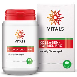 Vitals - Kollagenformel Pro 60 Kapseln mit nicht denaturiertes Kollagen Typ II. Ergänzt mit Ester-C, wichtig für die Kollagenproduktion und gut für Knorpel. In einer pflanzlichen Kapsel.