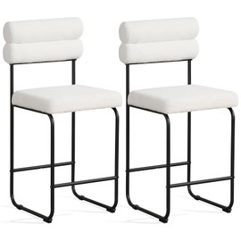 Giantex 26" Counter Height Bar Stools Set of 2, Upholstered Sherpa Bar Chairs with Backs, Metal Frame & Footrest, Modern Teddy Fabric Barstools for Kitchen Island Dining Room Restaurant, White