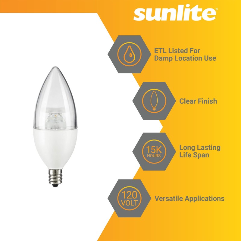 Sunlite LED B13 Decorative Chandelier Light Bulb, 7 Watts (60W=),