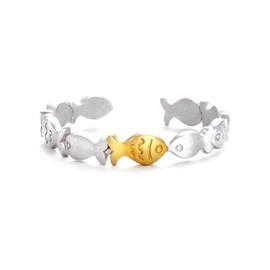 Two Tone Rings for Women Men Swim Against the Current Ring Delicate Fish Hoop Ring Encouragement Spiritual Rings Jewelry (style1)