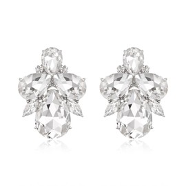 EVER FAITH Stud Earrings for Women, Sparkly Rhinestone Crystal Lightweight Hypoallergenic Teardrop Statement Studs Earring Jewellery Gifts for Wedding Prom Party Clear Silver-Tone