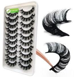 3d Plant Fibre Russian Strip Lashes, D Curl Lash Strips, Natural False Lashes Mink, Wispy Fake Lashes, D Curl Strip Lashes, Natural Wispies Mink Eyelashes, Faux Mink Eyelashes Natural Look(DC03)