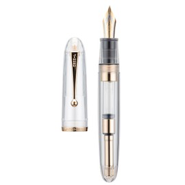 Jinhao 9019 Pluma estilográfica Serie Dadao Acrílica transparente con borde dorado 8 Pluma fina con gran conversor para escritura, firma y caligrafía 