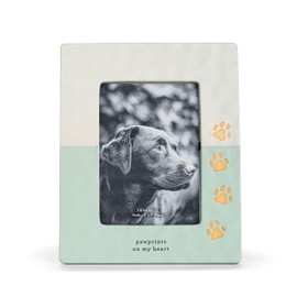 DEMDACO Wall or Tabletop Picture Frame With 5 x 7 Inch Photo Insert Stoneware Ceramic, Paw Prints On My Heart