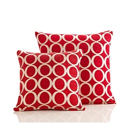 Red/cream Faux Chenille Cushion Cover Circles Design