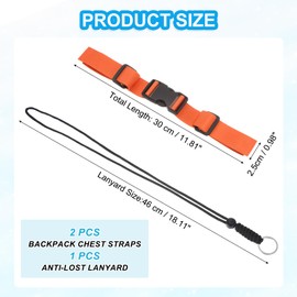 PATIKIL Backpack Chest Strap Set, 2 Pack Polyester Webbing Adjustable Replacement Strap with Quick-Release Buckle & Anti-lost Lanyard for Bag Outdoor Hiking Cycling, Orange