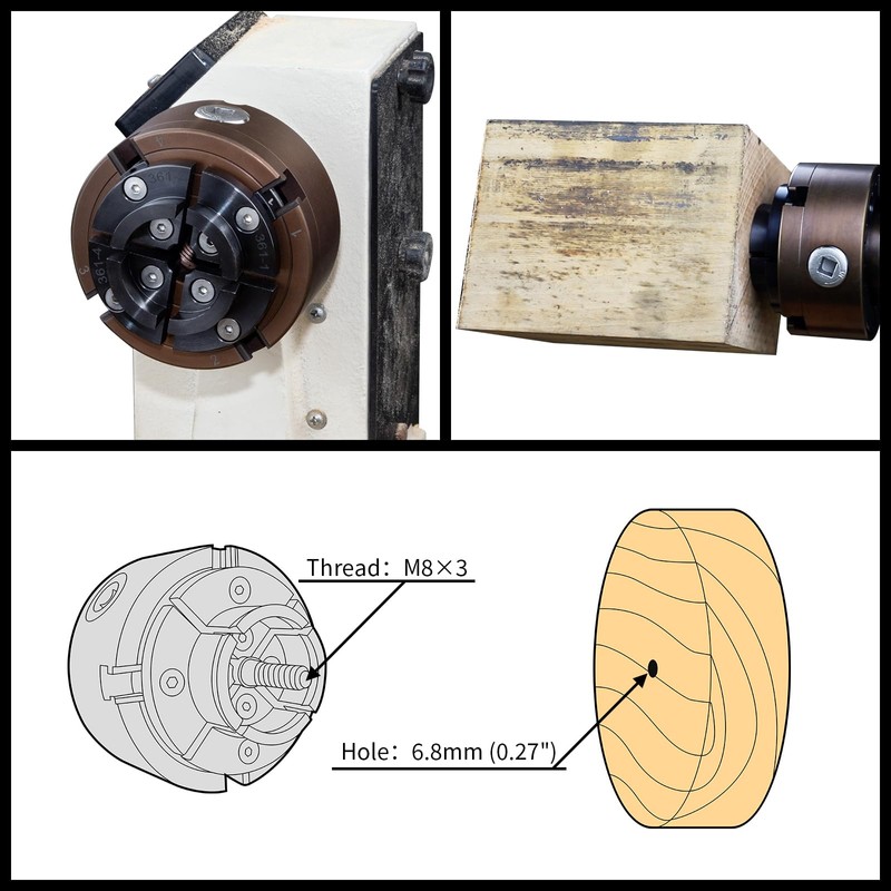 SIIIXS 4 Inch Wood Lathe Chuck Set 1"X8TPI Thread &