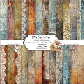 Jacone 12’’x12’’ Scrapbook Paper, 24 Sheets Double-Sided Colorful Scrapbook Pad Decorative Craft Paper for Photo Album Junk Journals DIY Decor (Lace)