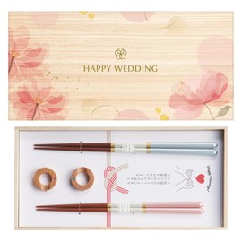 Paulownia Boxed Chopsticks for Couple, Made in Japan, Chopsticks Rest Set, Japanese Paper Gift Wrapping, Champagne Pair, Wedding Gift, Wedding Gift, 2 Chopsticks, 2 Chopsticks, Pink Floral