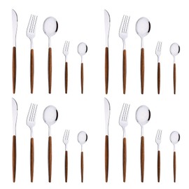 Uniturcky 20-Piece Silverware Set for 4, Stainless Steel Flatware Tableware Set, Mirror Finish Tableware Cutlery Set for Family Kitchen Restaurant, Faux Wooden Handle, Dishwasher Safe(Silver & Brown)